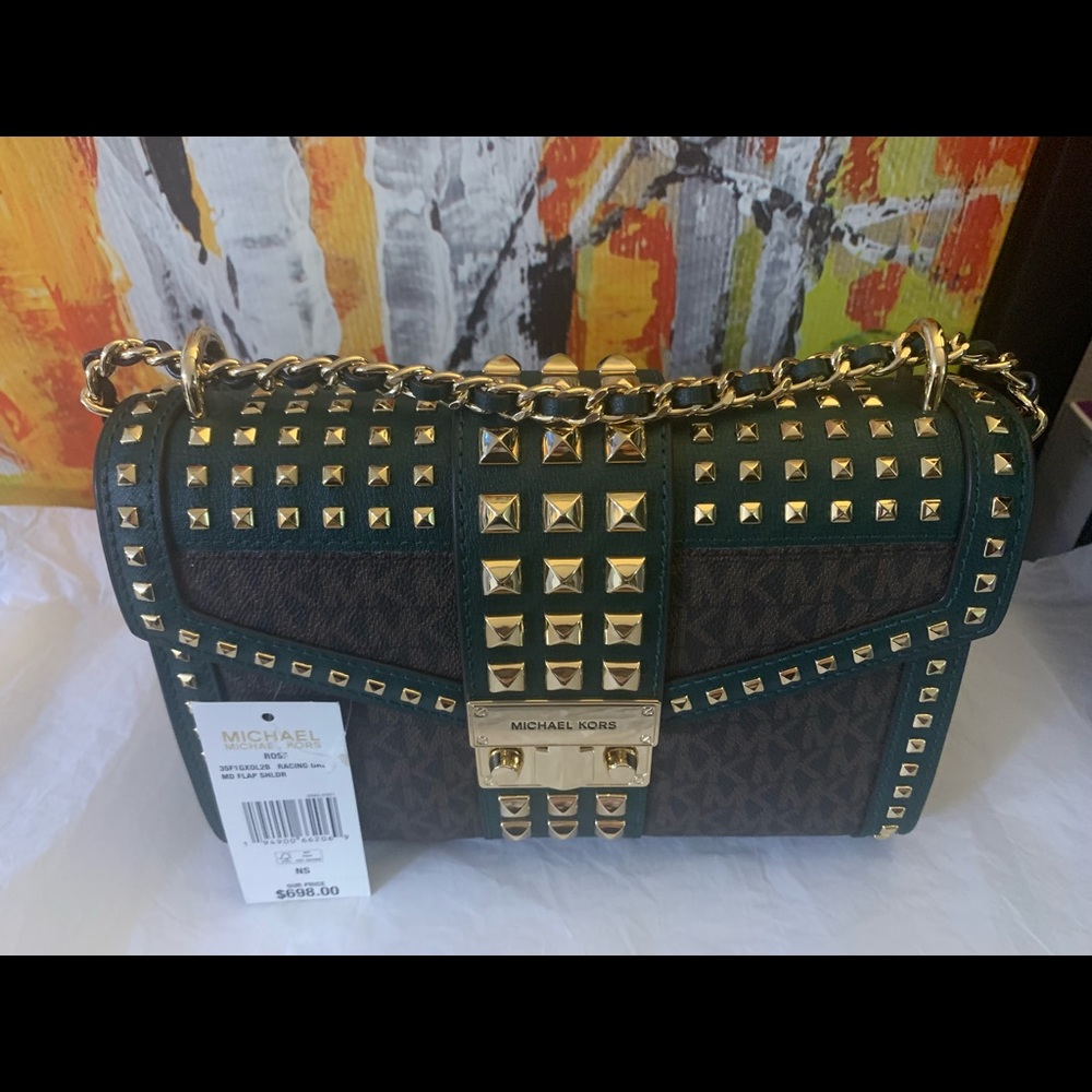MK ROSE MEDIUM FLAP SHOULDER/CROSSBODY BAG IN RACING GREEN - Picture 4 of 5